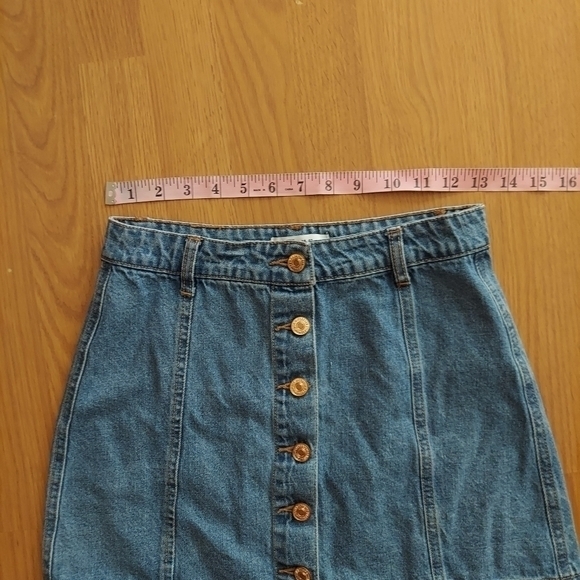Forever 21 denim mini skirt button front jean blue belt loops 100% cotton sz 25 - Picture 4 of 6